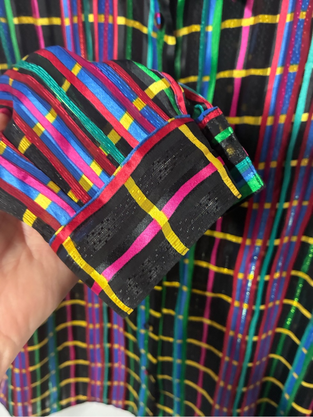 Yves St. Clair Black Multicolor Striped Plaid Button-Down Shirt - Picture 6 of 7